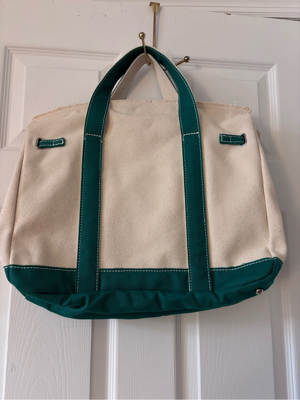 Not Rated Cream Canvas Tote with Green Trim - Picture 2 of 4